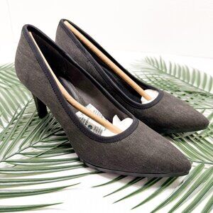 Lori Goldstein Pumps Black Washed Linen LI YARROW  Size 5.5 Pointed Toe Heels
